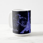 Eiffel Tower Paarse Floral Swirls Koffiemok (Voorkant links)