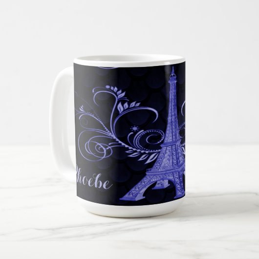 Eiffel Tower Paarse Floral Swirls Koffiemok (Voorkant links)