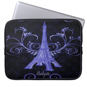 Eiffel Tower Paarse Floral Swirls Laptop Sleeve