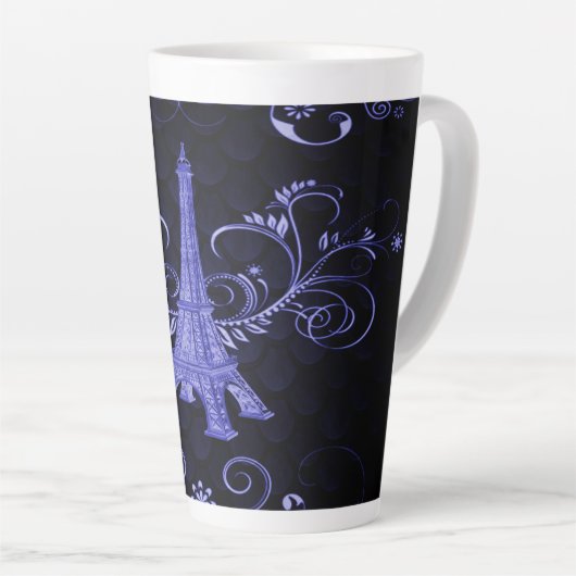 Eiffel Tower Paarse Floral Swirls Latte Mok (Rechterhoek)