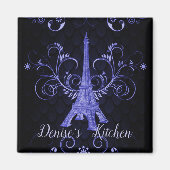 Eiffel Tower Paarse Floral Swirls Magnet (Voorkant)