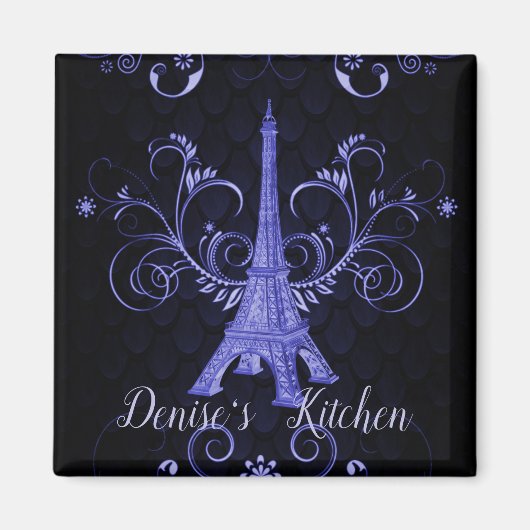 Eiffel Tower Paarse Floral Swirls Magnet (Voorkant)