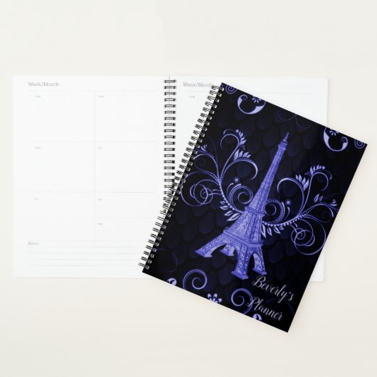 Eiffel Tower Paarse Floral Swirls Planner (Display)