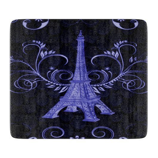 Eiffel Tower Paarse Floral Swirls Snijplank (Voorkant)