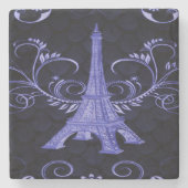 Eiffel Tower Paarse Floral Swirls Stone Onderzette Stenen Onderzetter (Voorkant)