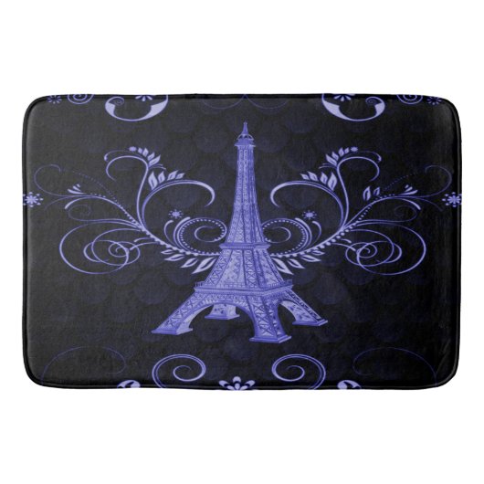 Eiffel Tower Paarse Floral zwaait met Bath Mat (Voorkant)