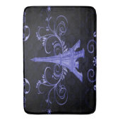 Eiffel Tower Paarse Floral zwaait met Bath Mat (Voorkant Verticaal)