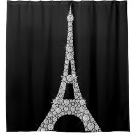 Eiffel Tower Pari Black White Swarovski Crystals Douchegordijn