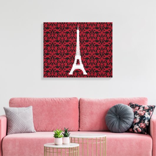 Eiffel Tower, Parijs, Damask Pattern, French Damas Canvas Afdruk (Insitu (Woonkamer))