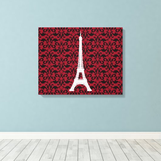 Eiffel Tower, Parijs, Damask Pattern, French Damas Canvas Afdruk (Insitu (Houten vloer))