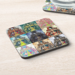 Eiffel Tower, Parijs, Franse Collage Set Onderzett Bier Onderzetter