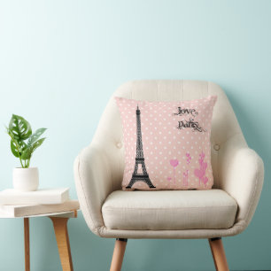 Eiffel Tower, Parijs, Harten, Polka Dots, Roze Kussen