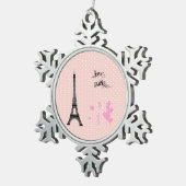 Eiffel Tower, Parijs, Harten, Polka Dots, Roze Tin Sneeuwvlok Ornament (Rechts)