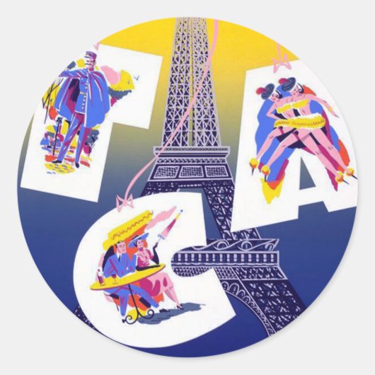 Eiffel Tower Paris Air Travel Adverteren Ronde Sticker (Voorkant)