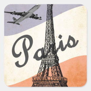  Eiffel Tower Paris Air Travel Adverteren Vierkante Sticker