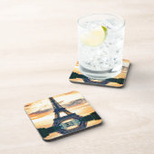 Eiffel Tower Paris Avond European Travel Bier Onderzetter (Rechterzijde)