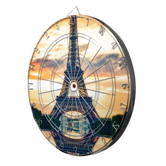 Eiffel Tower Paris Avond European Travel Dartbord (Voorkant Rechts)