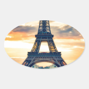 Eiffel Tower Paris Avond European Travel Ovale Sticker