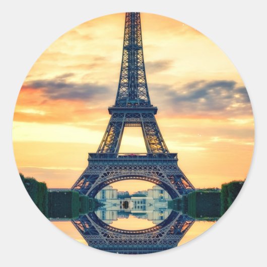 Eiffel Tower Paris Avond European Travel Ronde Sticker (Voorkant)