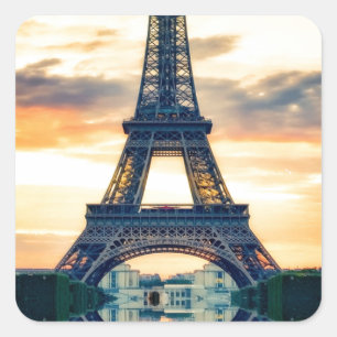 Eiffel Tower Paris Avond European Travel Vierkante Sticker