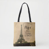 Eiffel Tower Paris beige Faux Gold Monogram Naam Tote Bag (Voorkant)