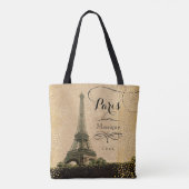 Eiffel Tower Paris beige Faux Gold Monogram Naam Tote Bag (Achterkant)
