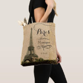 Eiffel Tower Paris beige Faux Gold Monogram Naam Tote Bag (Dichtbij)