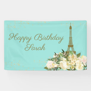 Eiffel Tower Paris Birthday Aqua Mint Gold Spandoek