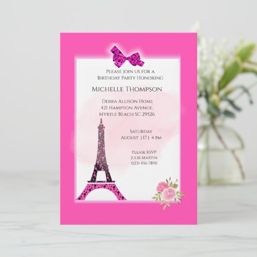 Eiffel Tower Paris Birthday Invitations Kaart (Staand voorkant)