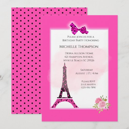 Eiffel Tower Paris Birthday Invitations Kaart (Voorkant / Achterkant)