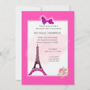 Eiffel Tower Paris Birthday Invitations Kaart