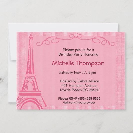 Eiffel Tower Paris Birthday Invitations Kaart (Voorkant)