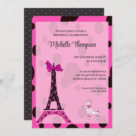 Eiffel Tower Paris Birthday Invitations Kaart (Voorkant / Achterkant)