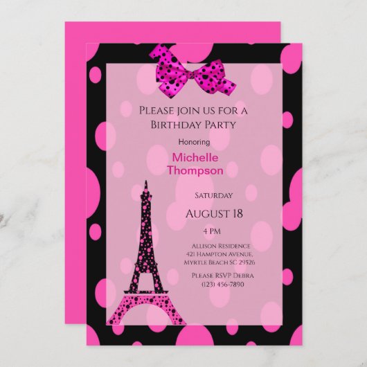Eiffel Tower Paris Birthday Invitations Kaart (Voorkant / Achterkant)