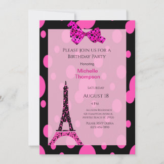 Eiffel Tower Paris Birthday Invitations Kaart