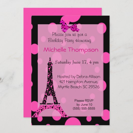 Eiffel Tower Paris Birthday Invitations Kaart (Voorkant / Achterkant)