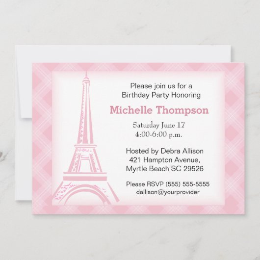 Eiffel Tower Paris Birthday Invitations Kaart (Voorkant)