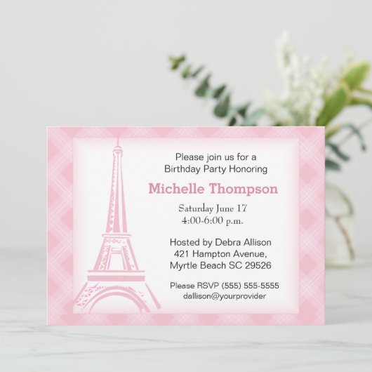 Eiffel Tower Paris Birthday Invitations Kaart (Staand voorkant)