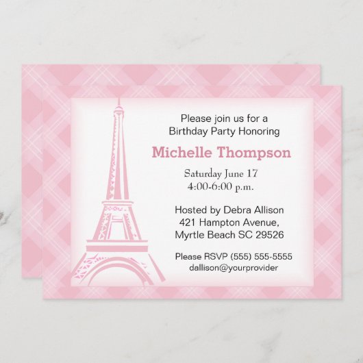 Eiffel Tower Paris Birthday Invitations Kaart (Voorkant / Achterkant)