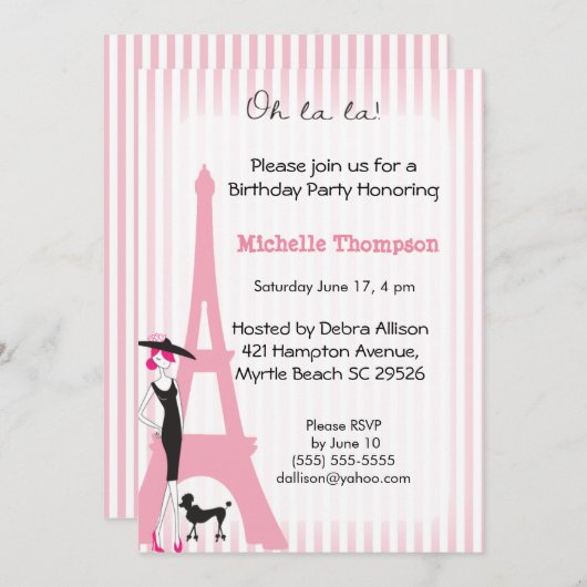 Eiffel Tower Paris Birthday Invitations Kaart (Voorkant / Achterkant)