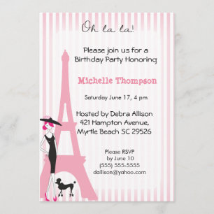 Eiffel Tower Paris Birthday Invitations Kaart