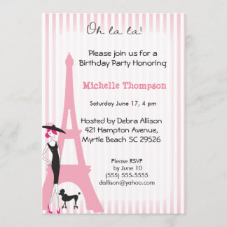 Eiffel Tower Paris Birthday Invitations Kaart