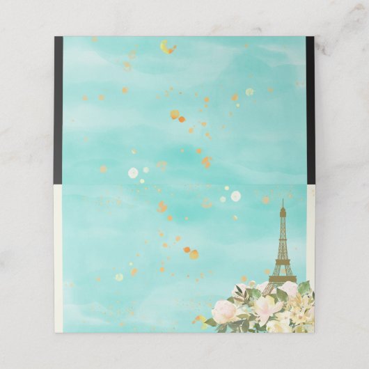 Eiffel Tower Paris Birthday Mint Aqua Gold Plaatskaartje (Buitenkant ongevouwen)