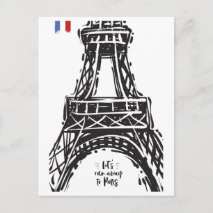 *~* Eiffel Tower Paris Black Outline White Briefkaart