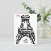 *~* Eiffel Tower Paris Black Outline White Briefkaart (Staand voorkant)