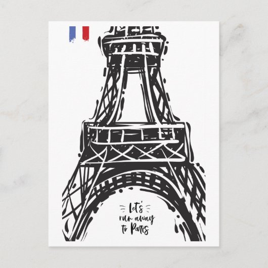 *~* Eiffel Tower Paris Black Outline White Briefkaart (Voorkant)