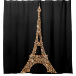 Eiffel Tower Paris Black Roos Gold Copper Crystals Douchegordijn