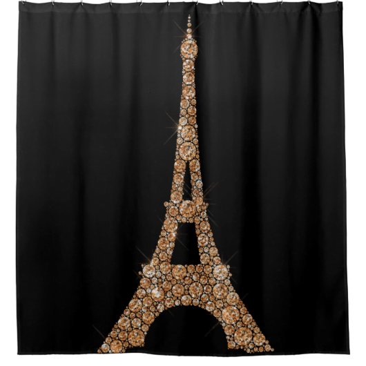 Eiffel Tower Paris Black Roos Gold Copper Crystals Douchegordijn (Voorkant)