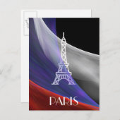 Eiffel Tower Paris blauwe rode witte vlag op zwart Briefkaart (Voorkant / Achterkant)