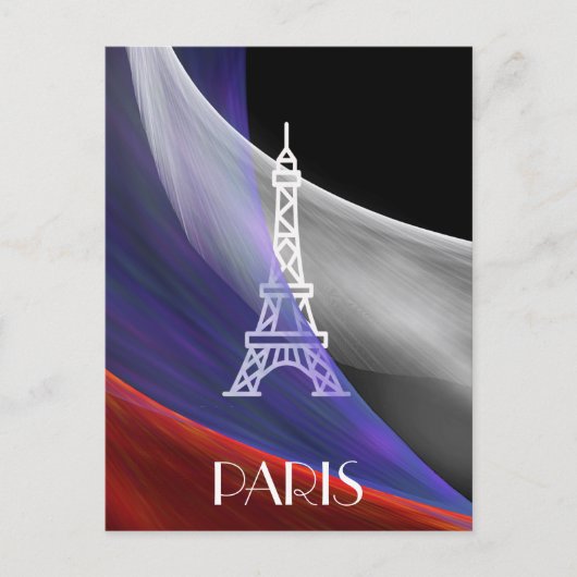 Eiffel Tower Paris blauwe rode witte vlag op zwart Briefkaart (Voorkant)